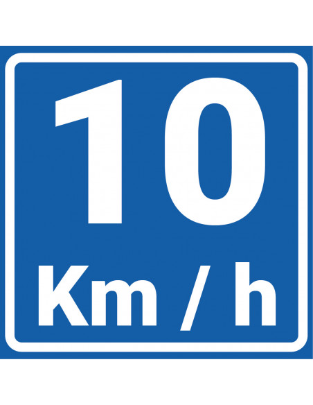 Adviessnelheid 10 km sticker, vierkant, blauw wit, 10 km per uur symbool
