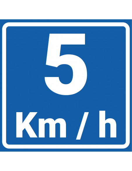 Adviessnelheid 5 km bord, kunststof, blauw wit, vierkant, 5 kilometer per uur symbool