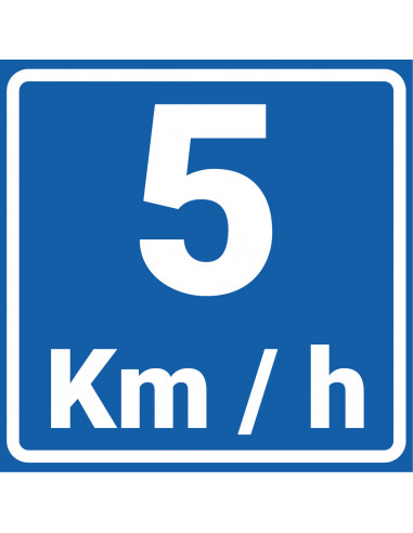 Adviessnelheid 5 km sticker, vierkant, blauw wit, 5 km per uur symbool