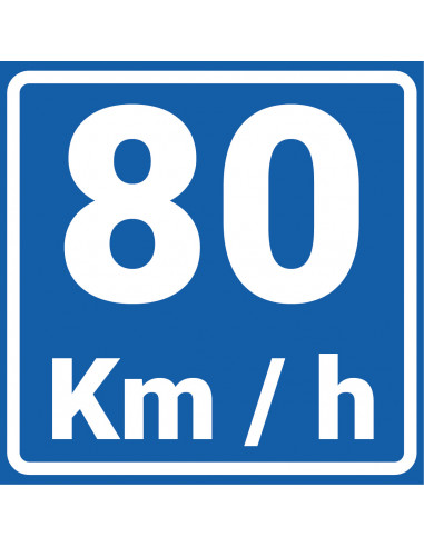 Adviessnelheid 80 km bord, kunststof, blauw wit, vierkant, 80 kilometer per uur symbool