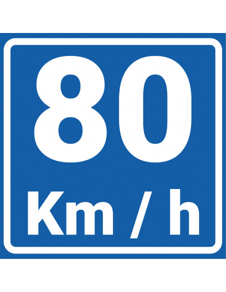 Adviessnelheid 80 km bord, kunststof, blauw wit, vierkant, 80 kilometer per uur symbool