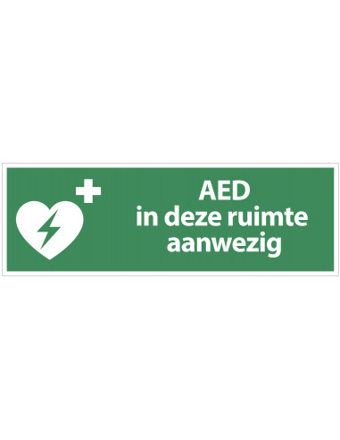 AED in deze ruimte aanwezig tekststicker, rechthoek, groen wit