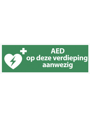 AED op deze verdieping aanwezig tekstbord, kunststof, rechthoek, groen wit