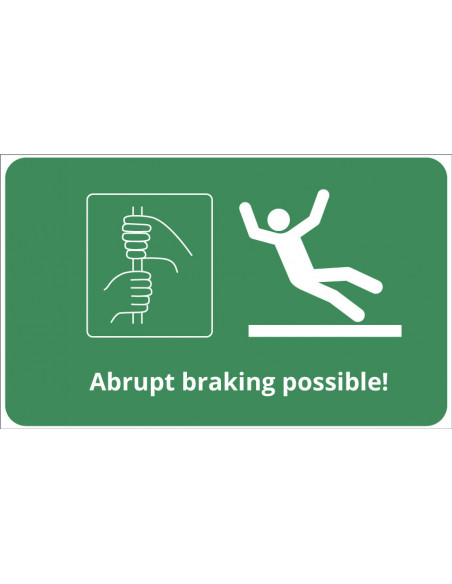Bord met tekst Abrupt braking possible, kunststof, groen wit, Engels, rechthoekig