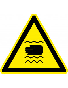 Waarschuwingsbord trillende handen, geel zwart, trillende handen symbool, driehoek