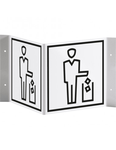 Panorama bord prullenbak, kunststof, 150 x 150 mm, zwart wit, vierkant, pictogram prullenbak