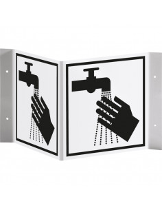 Panorama bord handen wassen, kunststof, 150 x 150 mm, zwart wit, vierkant