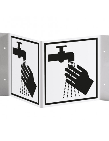 Panorama bord handen wassen, kunststof, 150 x 150 mm, zwart wit, vierkant