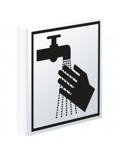 Haaks bord handen wassen, kunststof, 150 x 150, wit zwart, vierkant