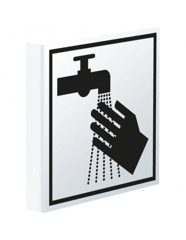 Haaks bord handen wassen, kunststof, 150 x 150, wit zwart, vierkant