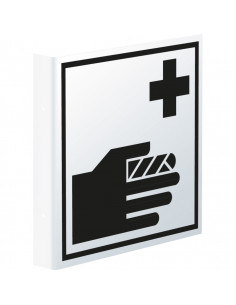 Haaks bord verbandkoffer, kunststof, 150 x 150 mm, zwart wit, vierkant, hand met pleister pictogram