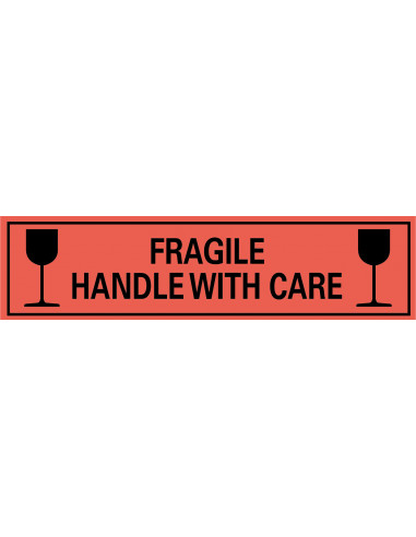 Fragile handle with care sticker, oranje zwart, rechthoekig