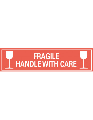 Fragile handle with care sticker, oranje wit, rechthoekig