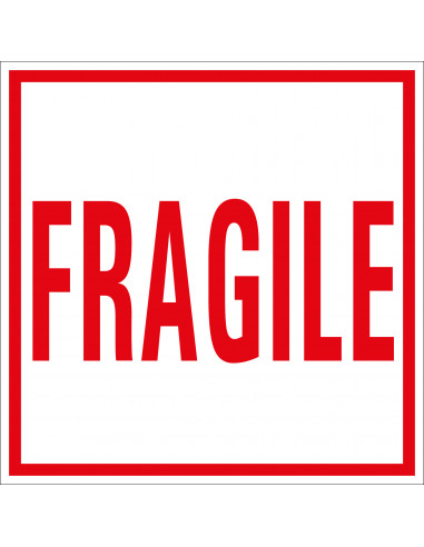 Fragile tekststicker, rood wit, tekst fragile, vierkant