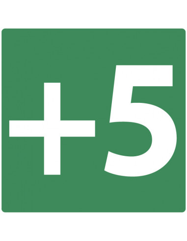 Niveau +5 bord, kunststof, groen wit, vierkant, om aan te geven 5de verdieping