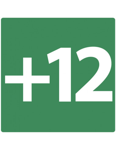 Niveau +12 bord, kunststof, groen wit, vierkant, om de twaalfde verdieping aan te geven