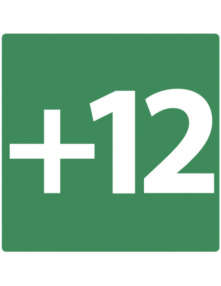 Niveau +12 bord, kunststof, groen wit, vierkant, om de twaalfde verdieping aan te geven