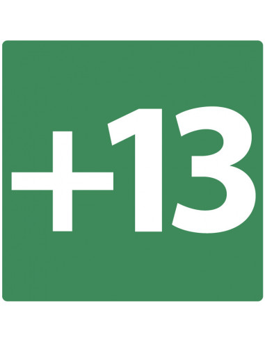 Niveau +13 bord, kunststof, groen wit, vierkant, om dertiende verdieping aan te geven