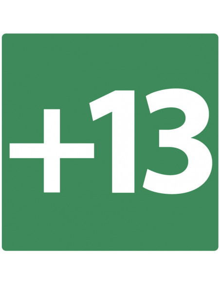 Niveau +13 bord, kunststof, groen wit, vierkant, om dertiende verdieping aan te geven