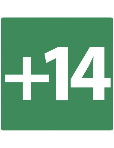 Niveau +14 bord, kunststof, groen wit, vierkant, om de veertiende verdieping aan te geven