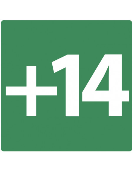 Niveau +14 bord, kunststof, groen wit, vierkant, om de veertiende verdieping aan te geven