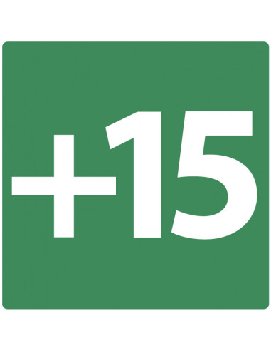 Niveau +15 bord, kunststof, groen wit, vierkant, om de vijftiende verdieping aan te geven