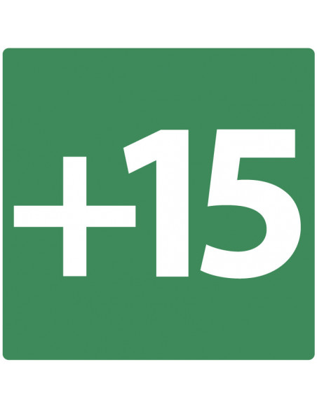 Niveau +15 bord, kunststof, groen wit, vierkant, om de vijftiende verdieping aan te geven