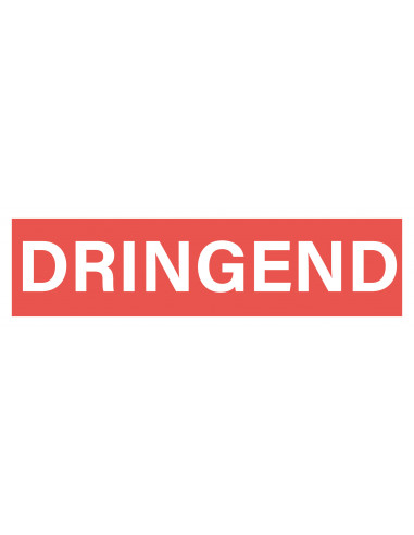 Dringend sticker, oranje wit, rechthoekig, tekst dringend