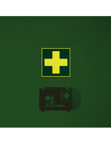 Lichtgevend EHBO bord, kunststof, E003, groen wit, symbool EHBO, wit kruis, vierkant, ISO 7010