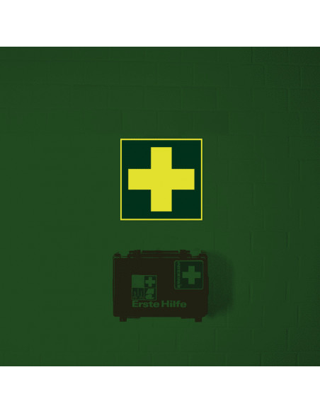 Lichtgevend EHBO bord, kunststof, E003, groen wit, symbool EHBO, wit kruis, vierkant, ISO 7010
