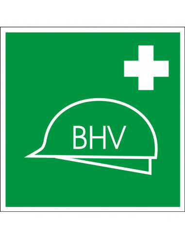 BHV sticker, groen wit, vierkant met tekst BHV