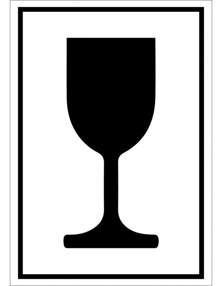 Breekbaar sticker op rol, zelfklevende folie, symbool glas, zwart wit