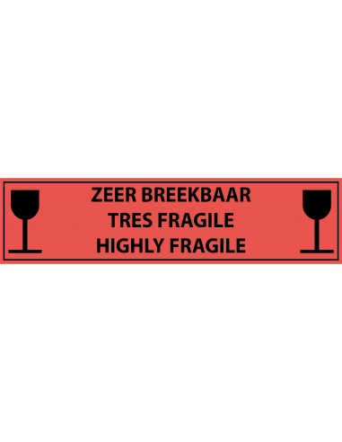 Zeer breekbaar 3-talig sticker, oranje zwart, rechthoekig