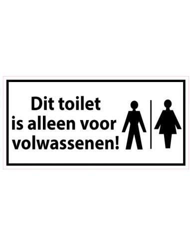 Toilet voor volwassenen sticker, wit zwart, rechthoekig, om aan te geven dat toilet alleen voor volwassene is