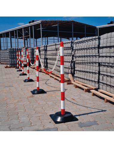 Afzetpalen met ketting en rubberen voet, rood wit, 6 stuks