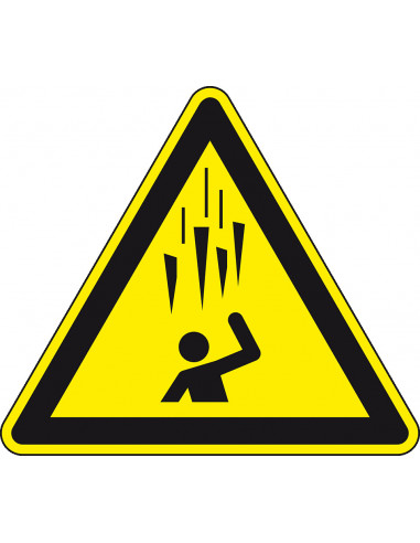 Waarschuwingsbord vallende ijspegels, W039, geel zwart, ISO 7010, ijspegels symbool, driehoek