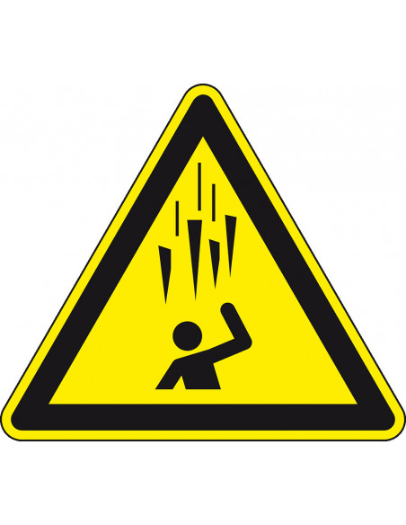 Waarschuwingsbord vallende ijspegels, W039, geel zwart, ISO 7010, ijspegels symbool, driehoek