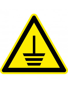 Waarschuwingsbord aarding, geel zwart, aarding symbool, driehoek