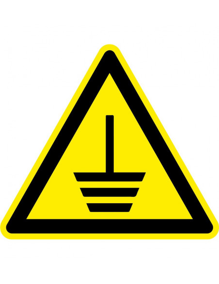 Waarschuwingsbord aarding, geel zwart, aarding symbool, driehoek