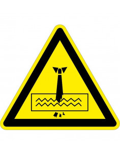 Waarschuwingsbord pas op versnipperaar, kunststof, driehoek, geel zwart, stropdas