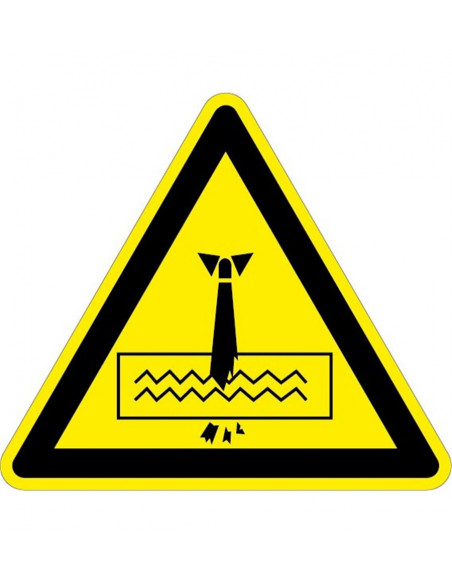 Waarschuwingsbord pas op versnipperaar, kunststof, driehoek, geel zwart, stropdas