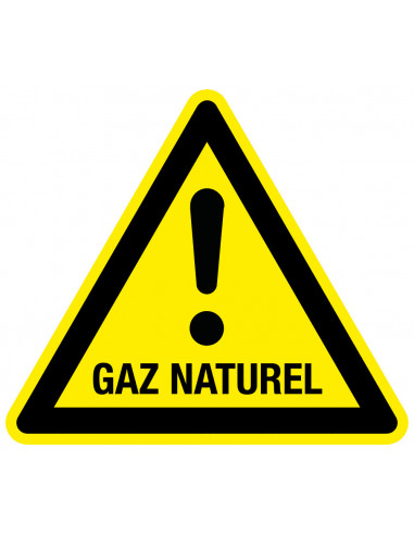 Waarschuwingsbord GAZ naturel, kunststof, geel zwart, met tekst, driehoek