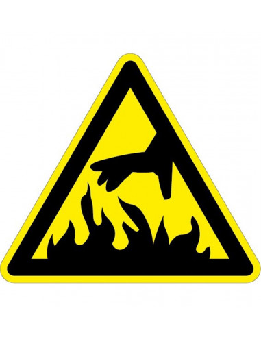 Waarschuwingsbord vuur, geel zwart, vuur symbool, driehoek