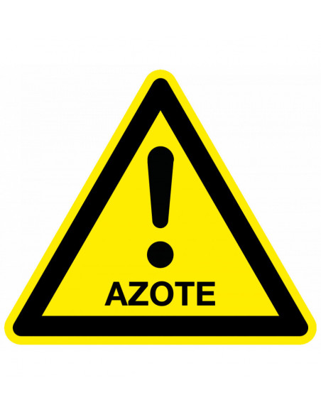 Waarschuwingsbord azote, geel zwart, tekst azote met uitroepteken, driehoek