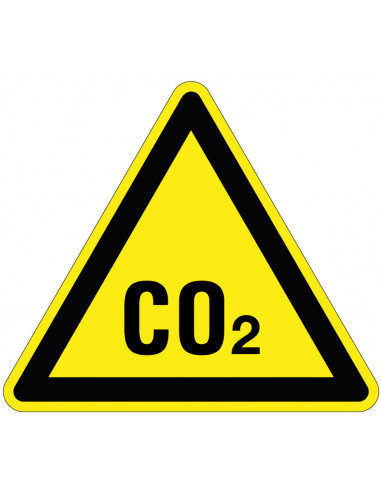 Waarschuwingsbord CO2 koolstofdioxide kunststof, geel zwart, driehoek, gas