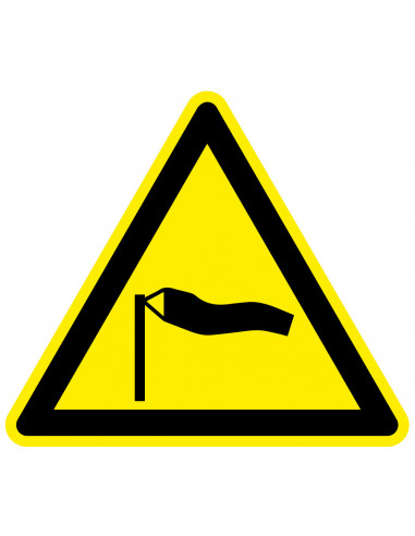Waarschuwingsbord hard wind, W064, driehoek, geel zwart, gespannen windzak