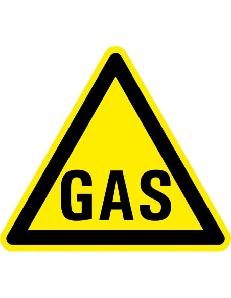 Waarschuwingsbord gas, geel zwart, tekst gas, driehoek