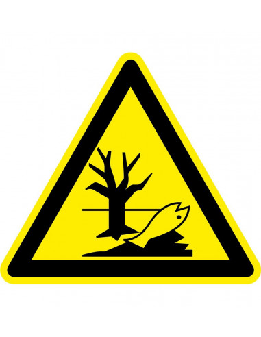 Waarschuwingsbord milieugevaarlijk, kunststof, W072, geel zwart, milieugevaarlijk symbool, driehoek