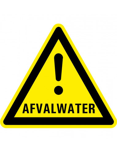 Waarschuwingsbord afvalwater, kunststof,  uitroepteken, symbool, geel zwart, driehoek