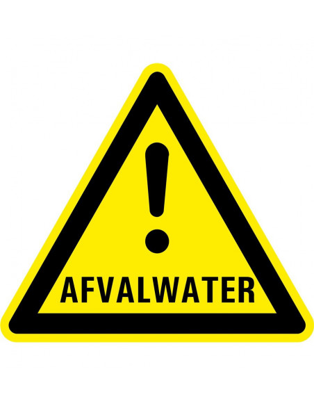 Waarschuwingsbord afvalwater, kunststof,  uitroepteken, symbool, geel zwart, driehoek